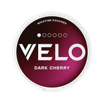 VELO Dark Cherry nicotine pouches packaging featuring a deep cherry color design