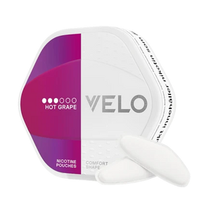 VELO Shift Hot Grape nicotine pouches in comfort shape packaging.